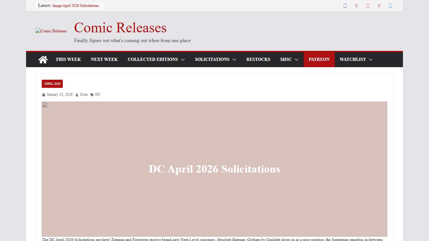 DC April 2026 Solicitations - Comic Releases